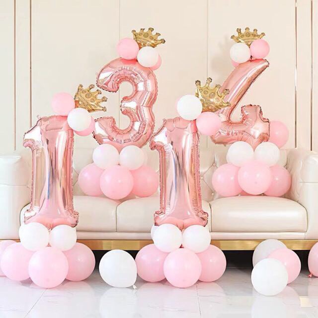 Bóng số cỡ lớn 70cm kèm bóng nhũ và vương miện