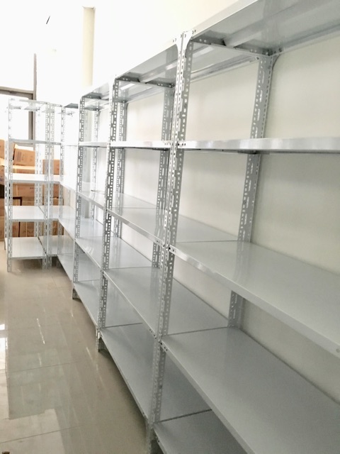 Kệ sắt v lỗ màu trắng, xám ghi Dài 120cm, Sâu 30cm gồm 2 tầng, 3 tầng, 4 tầng, 5 tầng cao 60,80,100,120,150cm đa năng