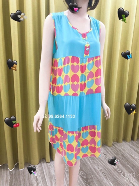 Váy lanh dáng dài Bigsize SÁT NÁCH MINALADY họa tiết hình tim (Hồng - Xanh - Vàng) | BigBuy360 - bigbuy360.vn