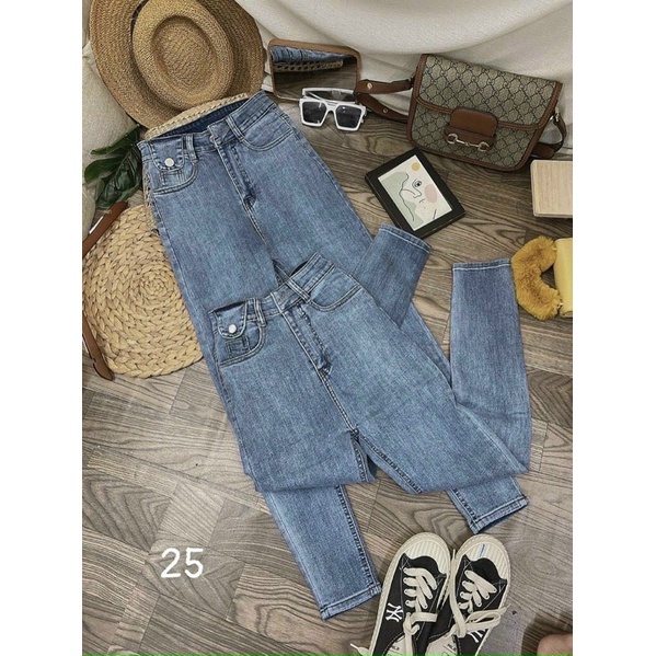 Quần Jean Nữ Lưng Cao Nắp Túi Co Giãn - Quần Bò Nữ Cạp Cao Dáng Ôm Nắp Túi Chất Jeans Đẹp Cao Cấp Senorita