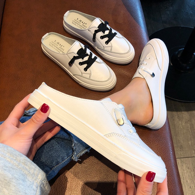 Giày Thể Thao Canvas Hở Gót Màu Trắng Thời Trang Cho Nữ