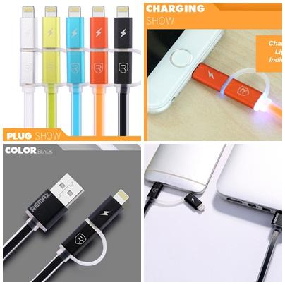 Cáp Remax Date Line Aurora 2 in 1 Lightning/Micro USB