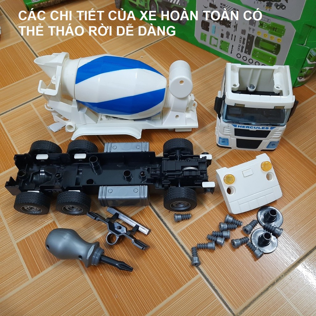 Bộ lắp ráp mô hình xe bồn chở bê tông ô tô đồ chơi trẻ em gồm 82 pcs bằng nhựa