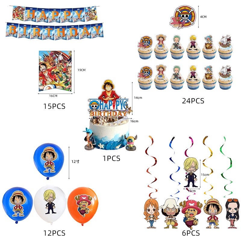 Bộ Phụ Kiện Trang Trí Tiệc Sinh Nhật Chủ Đề One piece Độc Đáo
