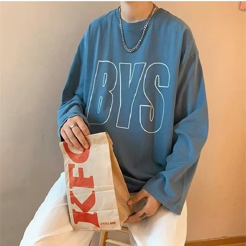 Áo Thun Tay Dài Cổ Tròn Dáng Rộng In Chữ Phong Cách Hip Hop Hàn Quốc Thời Trang Cho Nam Size M-5XL