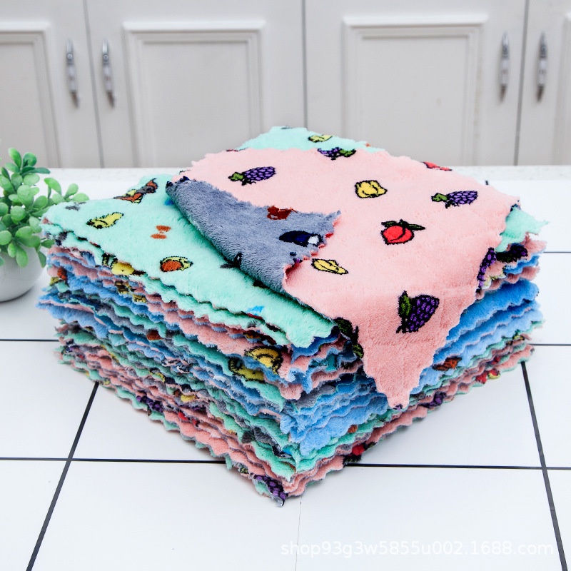 Khăn Lau Chén Dĩa Vải Lông Cừu San Hô Mềm Mại In Hoa Chống Dầu Mỡ Siêu Thấm Hút Hiệu Quả Cho Nhà Bếp / Bàn Ăn