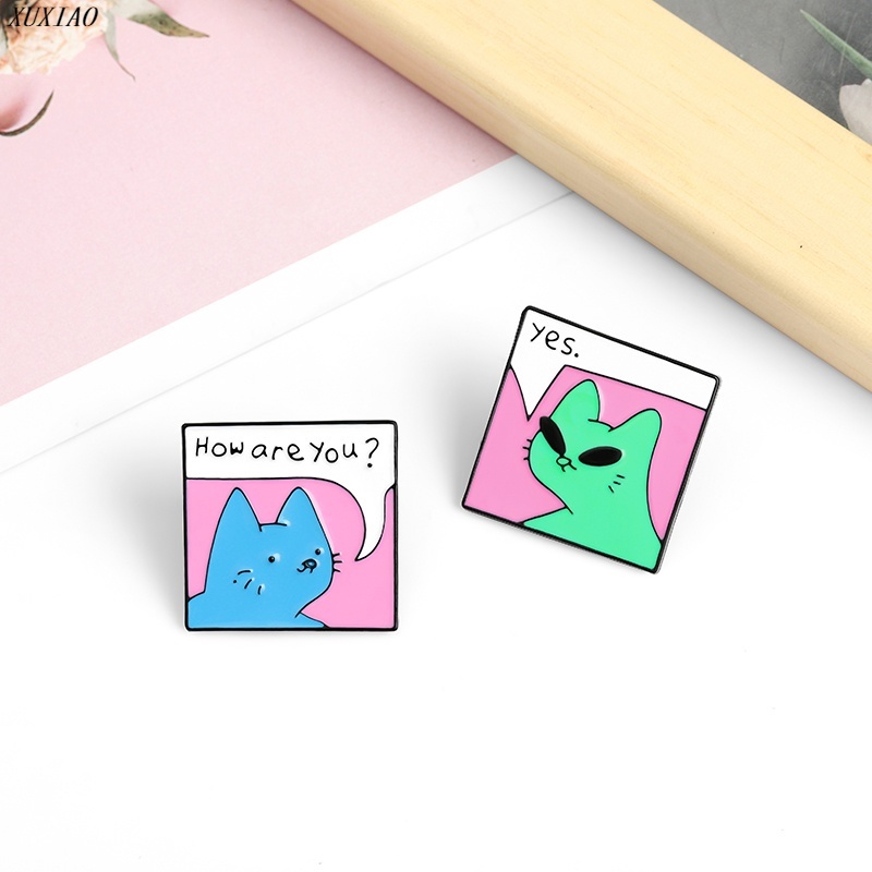 Ghim Cài Áo Tráng Men Hình Mèo Hoạt Hình Đáng Yêu