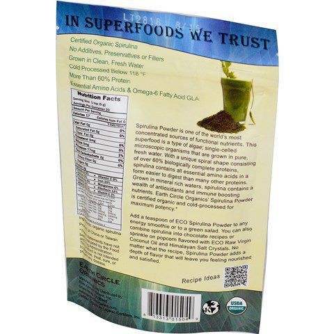 Bột tảo xoắn hữu cơ Spirulina 113g EARTH-CIRCLE-ORGANICS Organic-Spirulina-Powder