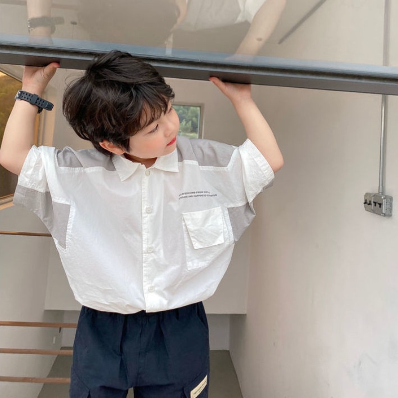 Áo polo cho bé trai,Áo Sơ Mi Nam Tay Ngắn Dáng Rộng Thời Trang Phong Cách Hàn Quốc