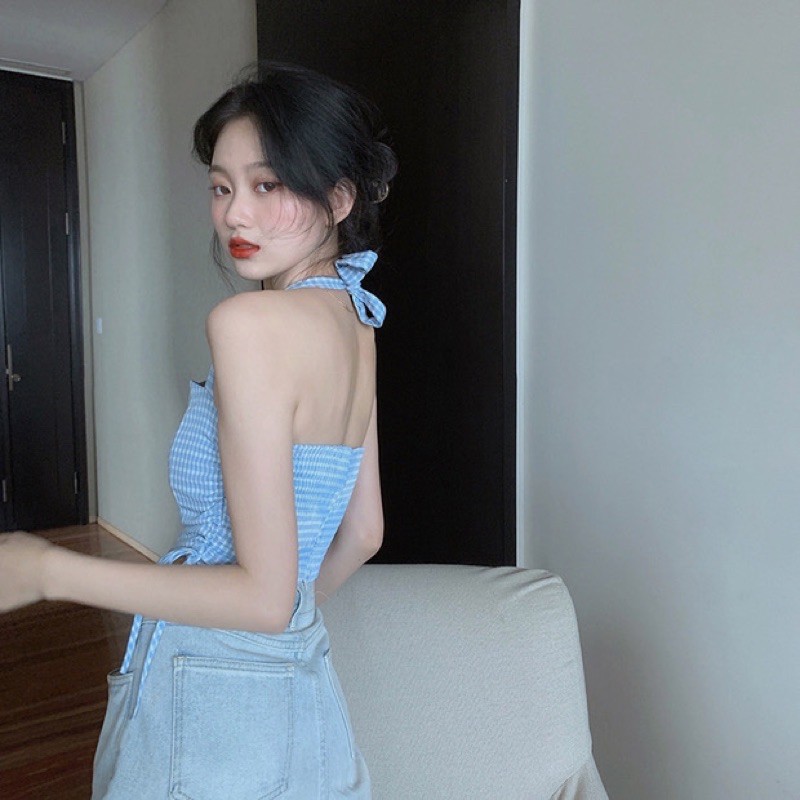 Áo yếm caro cột dây Trung Hoa siêu xinh | BigBuy360 - bigbuy360.vn