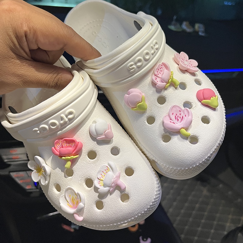 Set 10 Phụ Kiện Tự Làm Giày Crocs Hình Hoa Anh Đào / Hoa Anh Đào Xinh Xắn