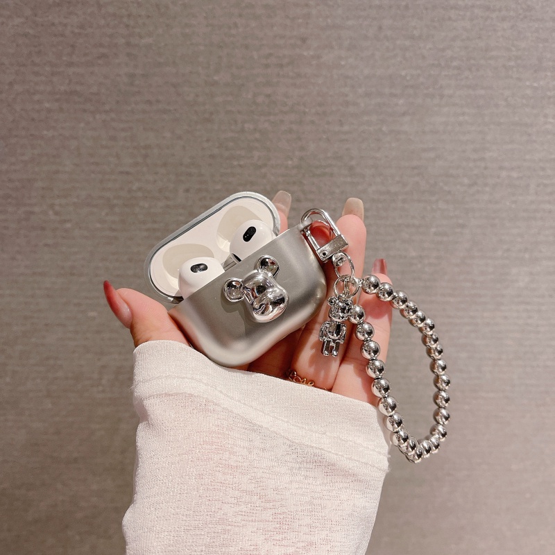 Vỏ Bảo Vệ Hộp Sạc Tai Nghe AirPods Pro 3 2 1 Mạ Điện Họa Tiết Chú Gấu bearbrick Sang Trọng Kèm Dây Đeo Tiện Dụng