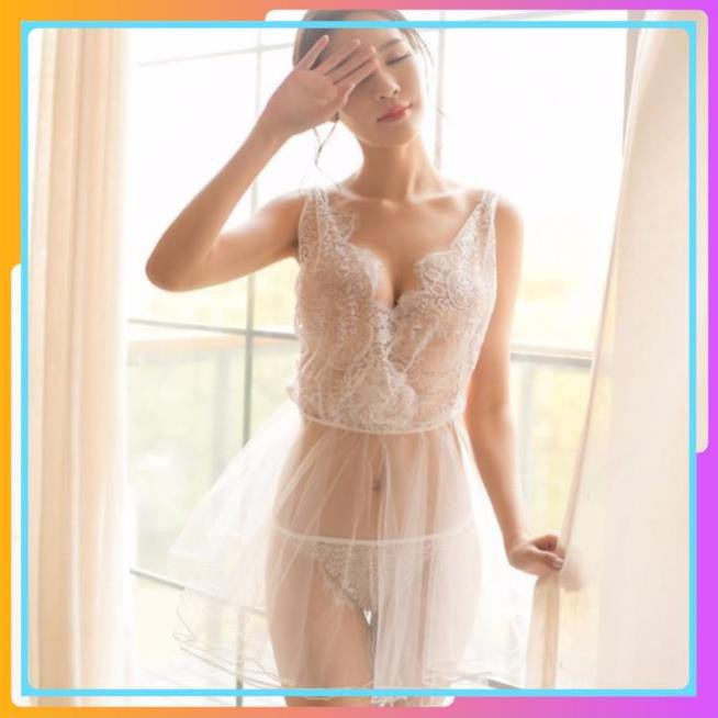 Váy ngủ cosplay cô dâu trong suốt sexy, đầm ngủ xuyên thấu, Váy ngủ dáng xòe 2 lơp cd002 | BigBuy360 - bigbuy360.vn