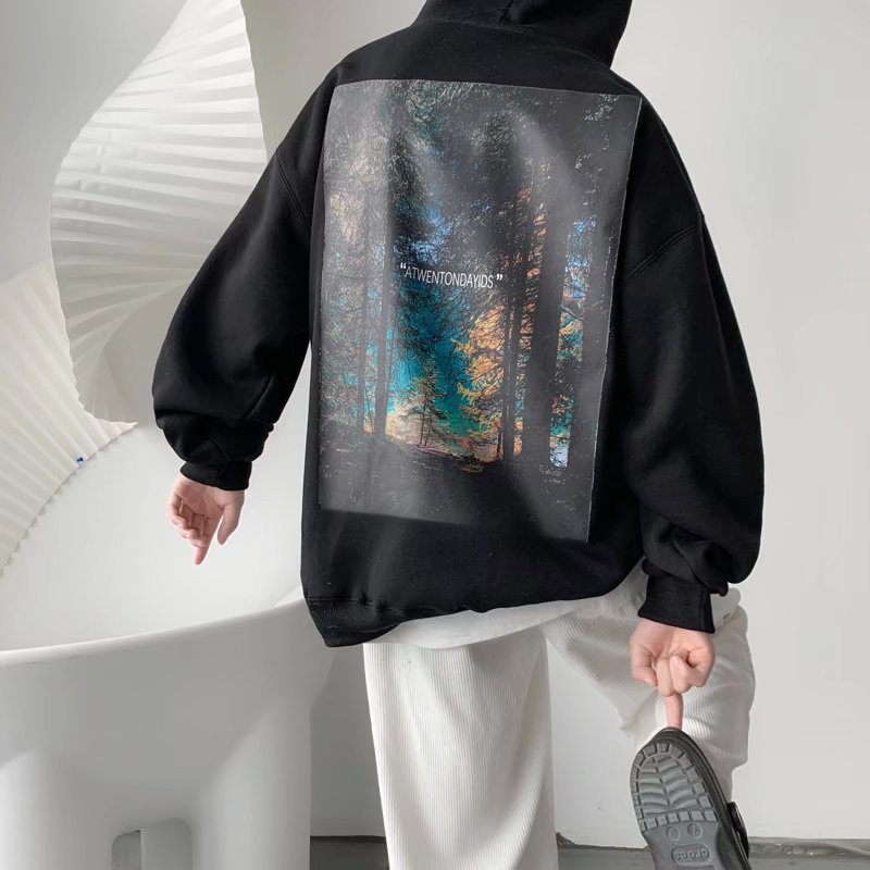 Áo Hoodie Trơn Basic Xám Chì Ulzzang Bức tranh sơn dầu trở lại Unisex Form Rộng (Ảnh thật)