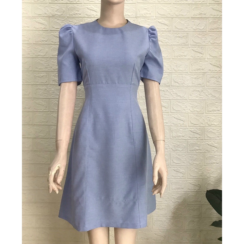 Đầm Xòe Công Sở Akara DT279 Dáng A Cổ Tròn Tay Phồng Màu Xanh Phù Hợp Dự Tiệc Dạo Phố | BigBuy360 - bigbuy360.vn