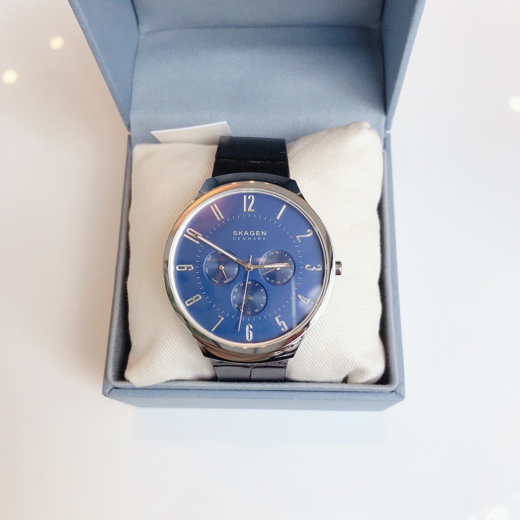 Đồng hồ Nam Skagen SKW6535 Grenen mặt xanh blue dây da đen