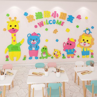 Tranh dán tường mica dán nổi- welcome trang trí phòng học trường mầm non, khu vui chơi