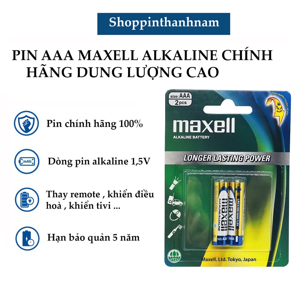 Pin AAA Maxell alkaline vỉ 2 viên LR03(GD)2B chính hãng