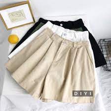Quần short nữ kaki ống rộng cúc khoá chun lưng