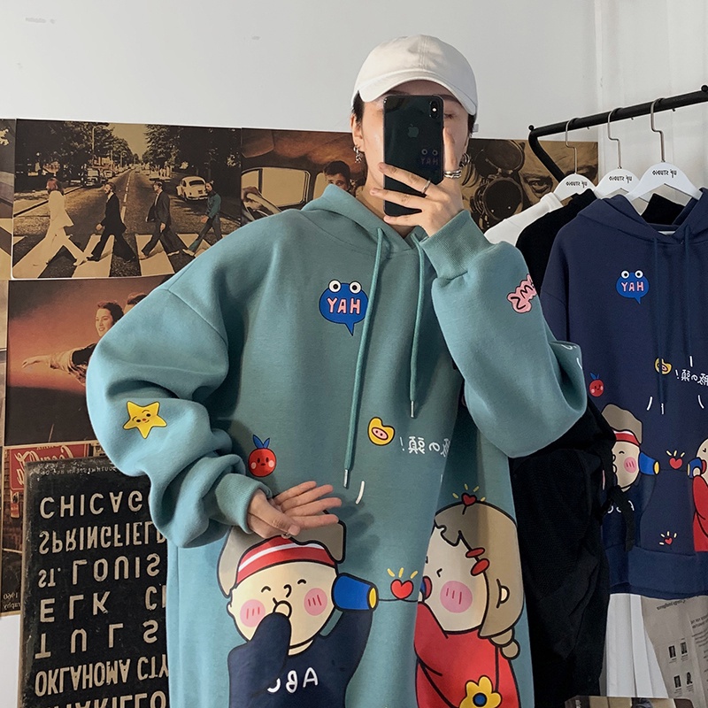 Áo hoodie dáng rộng in họa tiết hoạt hình phong cách hàn quốc thời trang cho nam