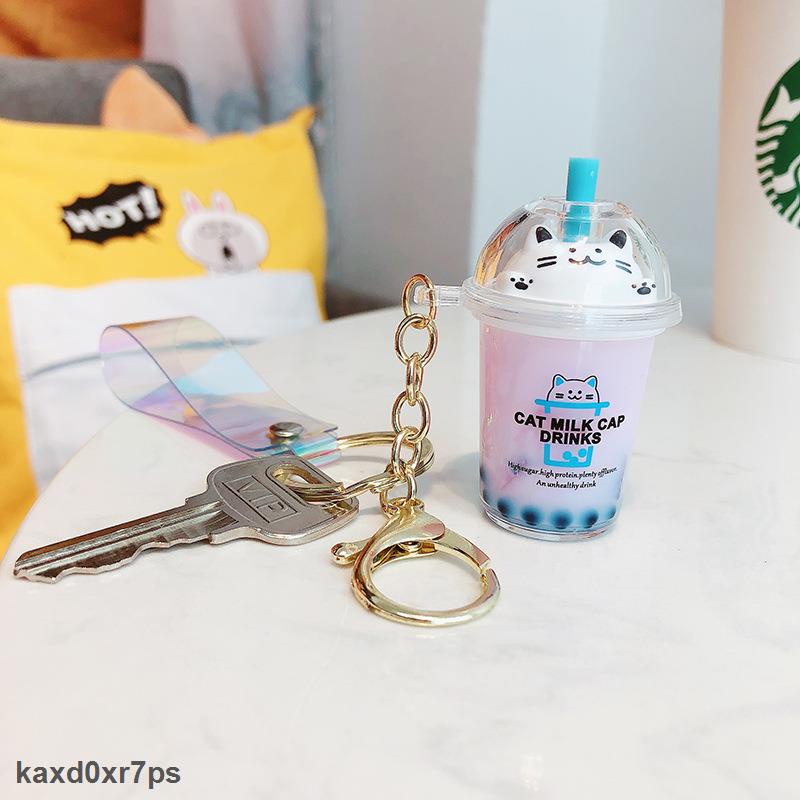 Loại Tốt Móc khóa hình ly trà sữa mèo con hoạt hình sáng tạo dễ thương cho nam và nữ
