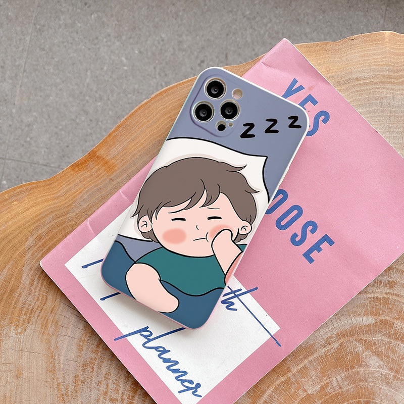 Ốp điện thoại hoạt hình cặp đôi viền vuông ngộ nghĩnh iPhone 13 12 11 pro max se 7plus 8plus 6plus x xr xsmax