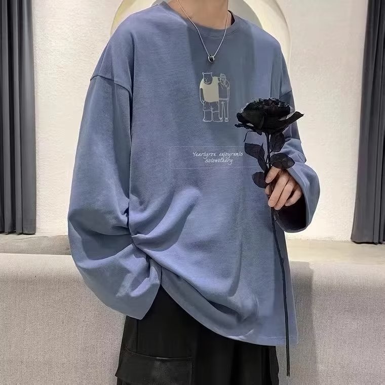 Áo Thun Tay Dài Cổ Tròn Dáng Rộng In Chữ Phong Cách Hip Hop Nhật Bản Thời Trang Cho Nam Cỡ M-5XL