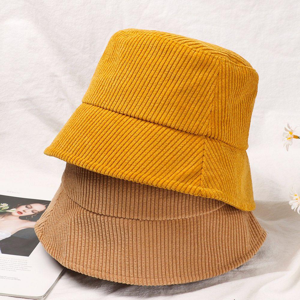 FUTURE Fashion Bucket Hat Outdoor Corduroy Fisherman Hat Streetwear Winter Solid color Unisex Fishing Cap/Multicolor