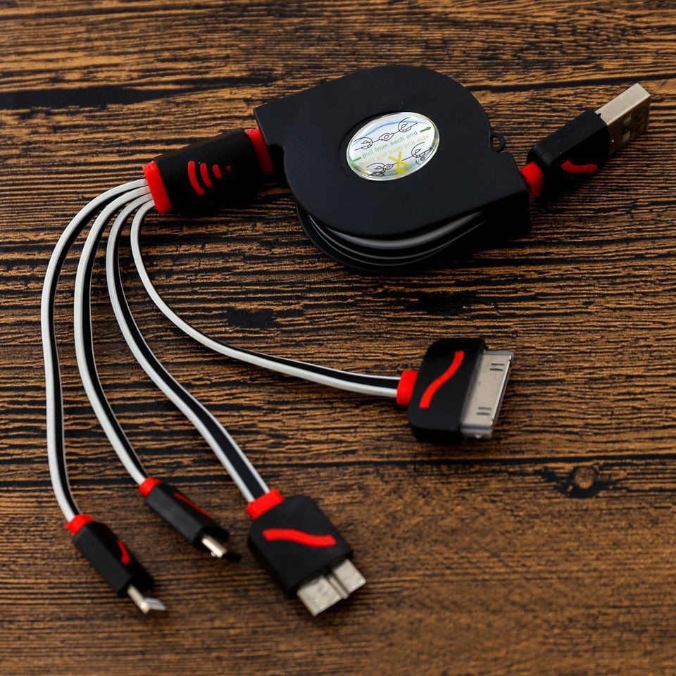 Cáp sạc dây rút 4 đầu dài 1m xạc đa năng nhiều màu dùng trên ô tô hoặc cho điện thoại máy tính bảng