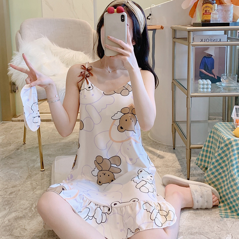 Set đồ ngủ Hai Dây + Miếng Lót Ngực + Miếng Bịt Mắt Bằng Lụa Dễ Thương | BigBuy360 - bigbuy360.vn