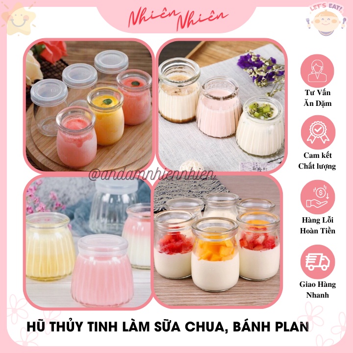Hũ thủy tinh làm bánh plan, sữa chua, pudding có nắp nhựa, dày dặn đựng đồ ăn cho bé
