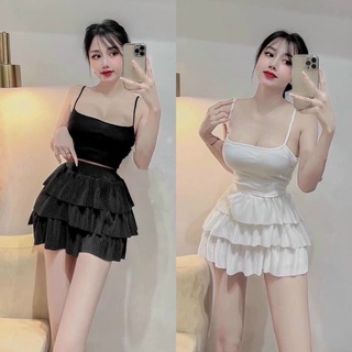 Set áo hai dây kèm chân váy tầng sexy