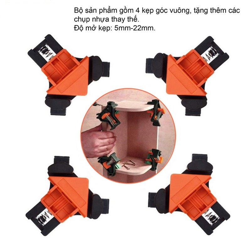 Bộ 4 cảo kẹp gỗ nhanh đa năng vam kẹp 90-60-120 độ kẹp góc vuông góc chữ T phiên bản mới