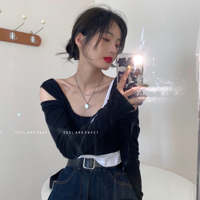 Áo thun tay dài trễ vai phong cách hợp thời trang cho nữ