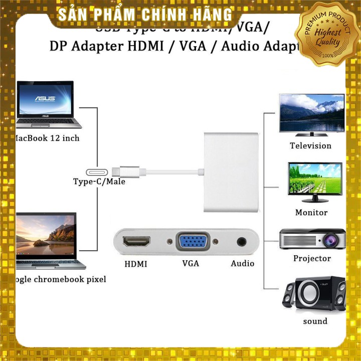 (Xả KHO)Hub USB Type C ra HDMI 4K & VGA có âm thanh cho Macbook - USB Type C to VGA HDMI 4K UHD with Audio 3.5mm