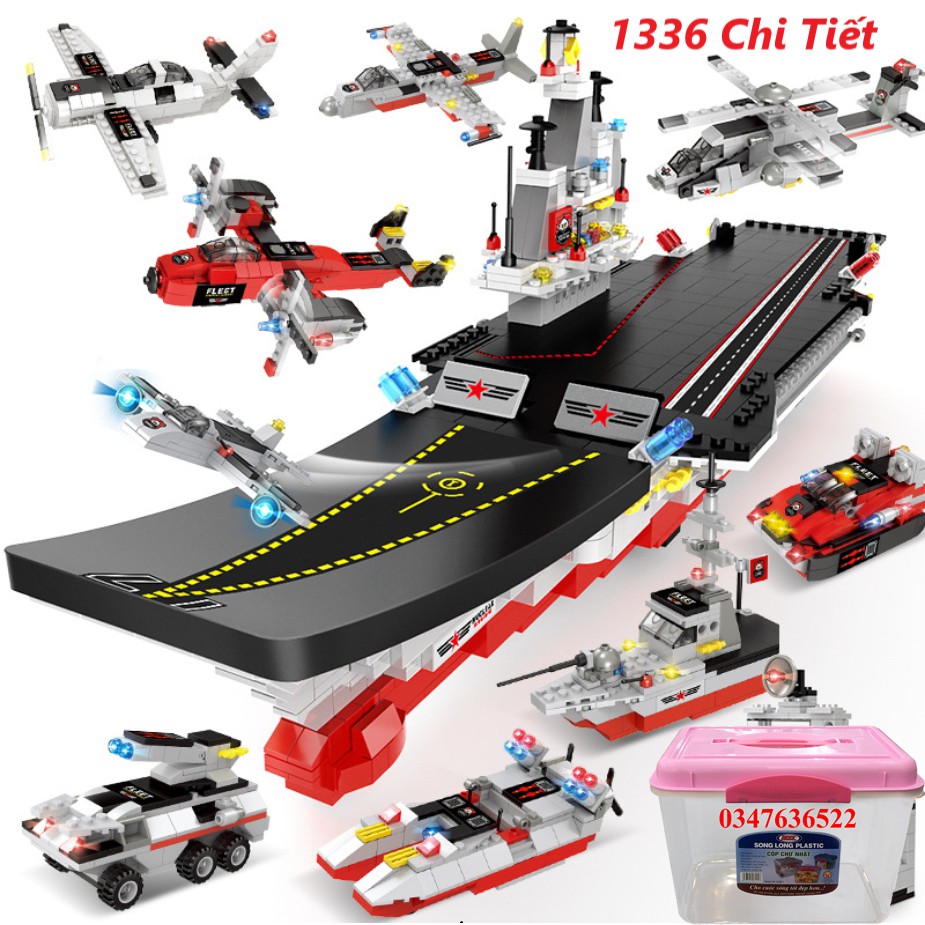 [1336 CHI TIẾT] BỘ ĐỒ CHƠI XẾP HÌNH Tàu CHIẾN HẠM, OTO, ROBOT, Đồ Chơi Lắp Ráp Tàu Sân Bay - 60cm