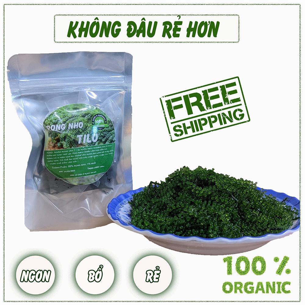 Combo 10 gói (1kg) rong nho tách nước Tilo gói 100g nở ra 300g, ăn vặt siêu ngon, siêu rẻ, giòn tan
