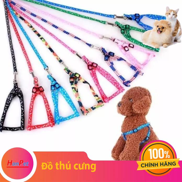 Hanpet.GV- Dây dắt chó mèo + dây yếm đai yên ngựa nhỏ xinh cho chó mèo (2 size) loại 1 lớp