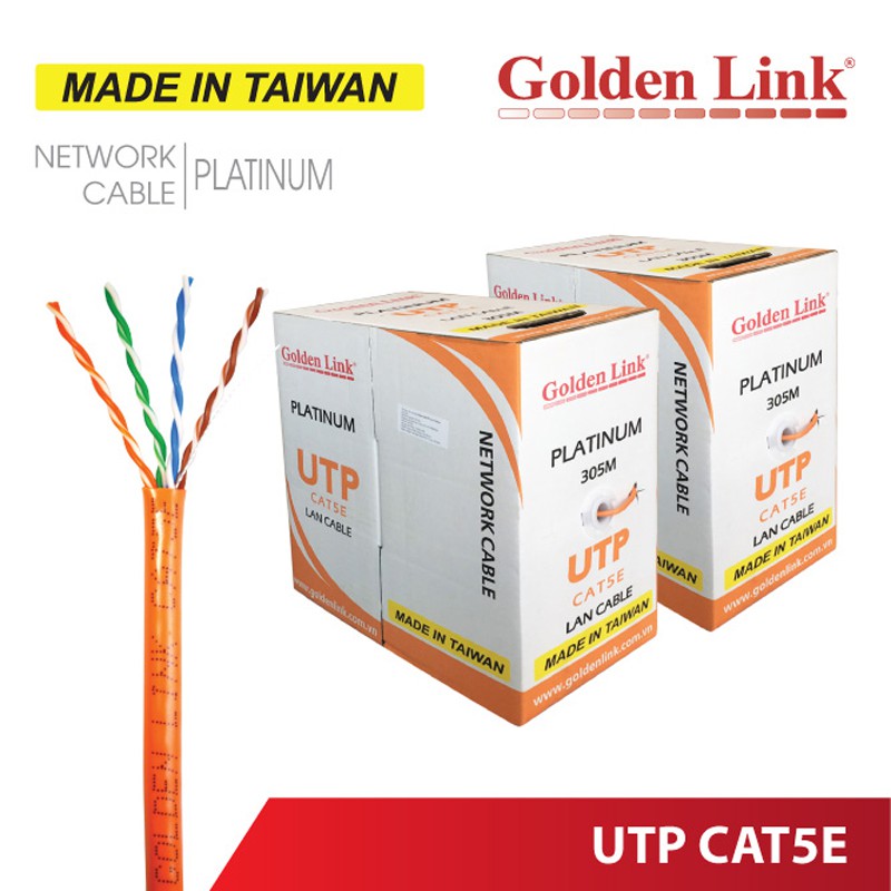 Thùng cuộn 305M cáp mạng Golden Link UTP Cat5e (Cam, Trắng)