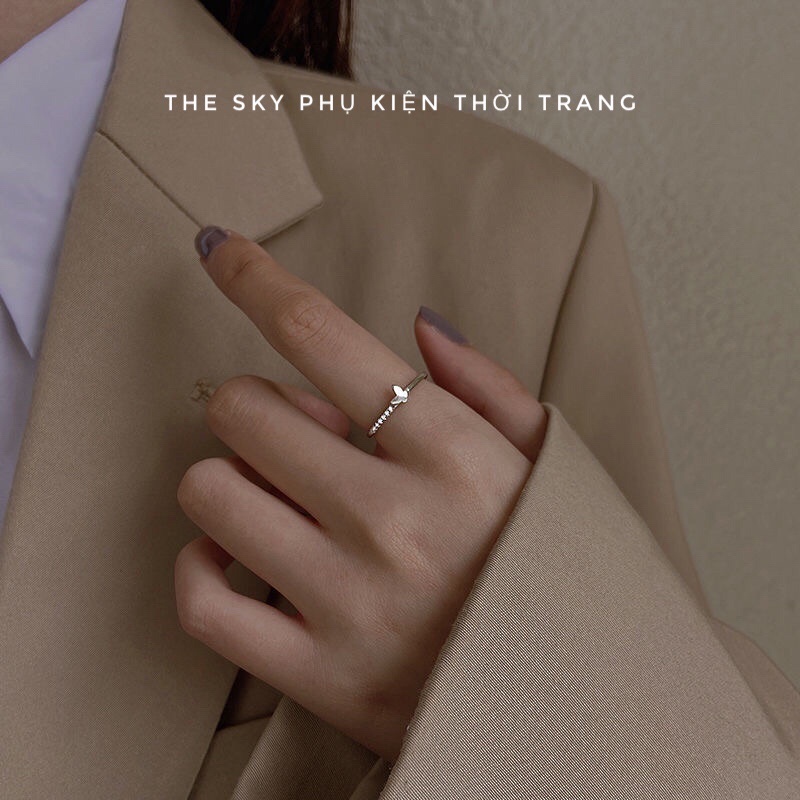 Nhẫn Bạc Mặt Hình Bướm Đính Đá Hàng Thiết Kế Phong Cách Trẻ Trung Cá Tính Hot Trend Mẫu Hở