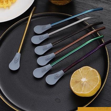 Muỗng kiêm ống hút bằng thép không gỉ và silicone thiết kế ba trong tiện lợi