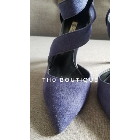 Giày cao gót GDFENDU chính hãng da lộn tím việt quất quai chéo cách điệu 9cm size 35 36 37