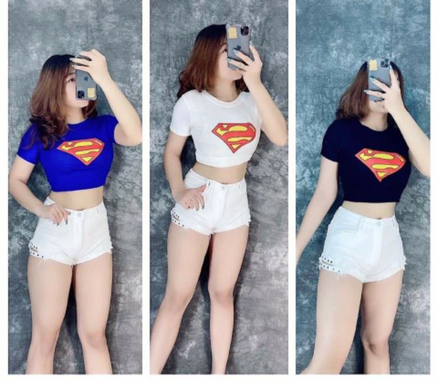 [Mã FASHIONT4WA2 giảm 10K đơn 50K] Áo croptop Superman siêu tôn dáng cực sang chảnh (HÌNH THẬT 100%)