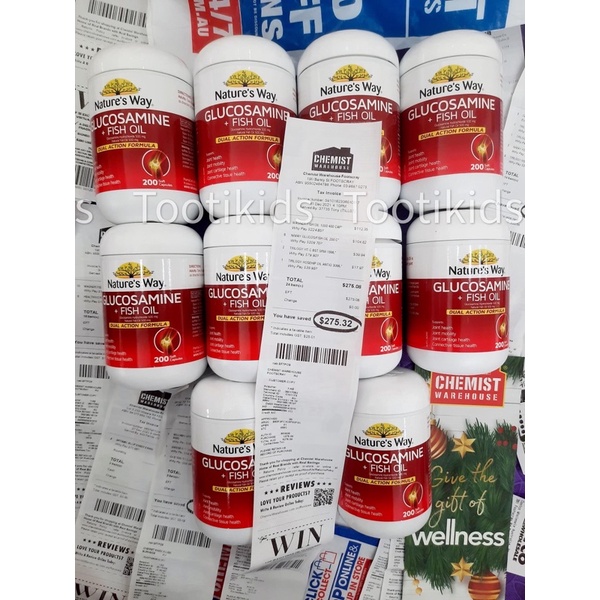 Viên uống bổ khớp Nature's Way Glucosamine + Fish Oil 200v - hàng Úc đủ BILL đi air