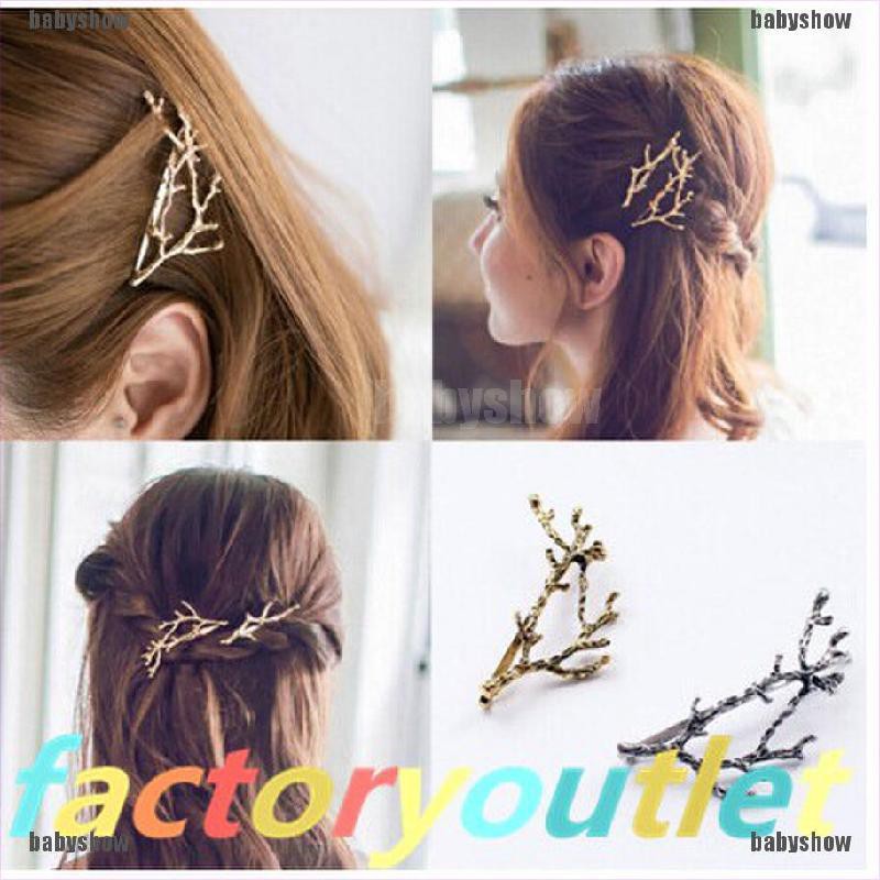 ❤ Kẹp Tóc Kim Loại Xi Vàng / Bạc Hình Cành Cây