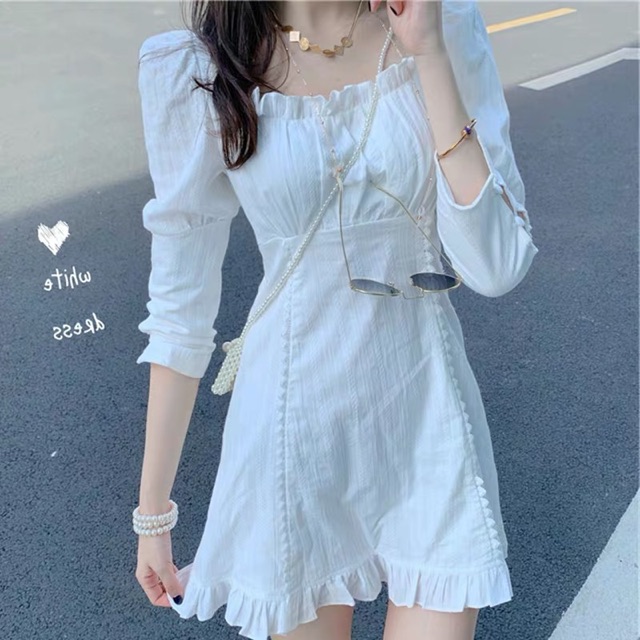 Bigsize S-4XL Đầm cổ vuông viền bèo dáng xoè nhẹ tiểu thư