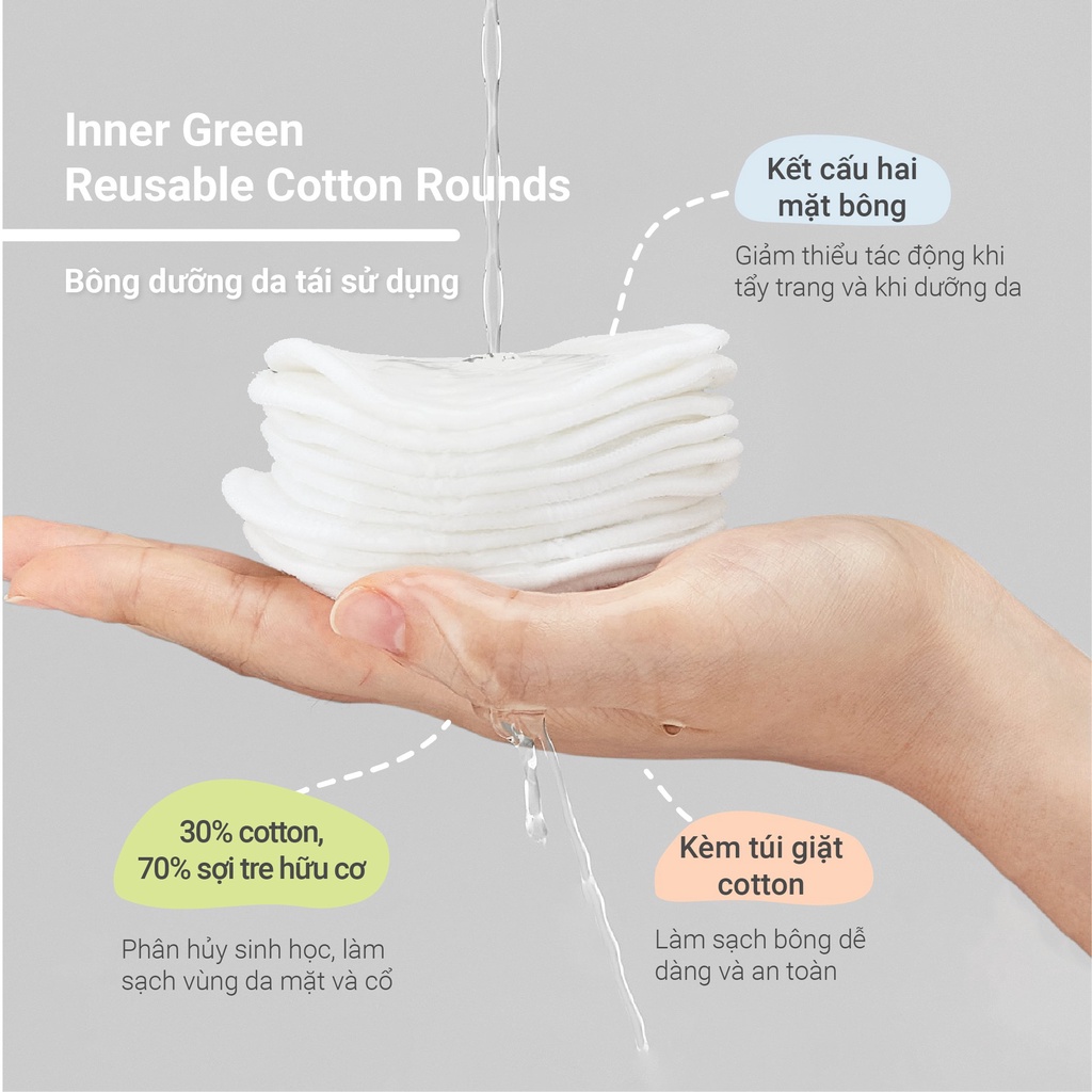 Bông dưỡng da PURITO Inner Green Reusable Cotton Rounds 10 pads/box