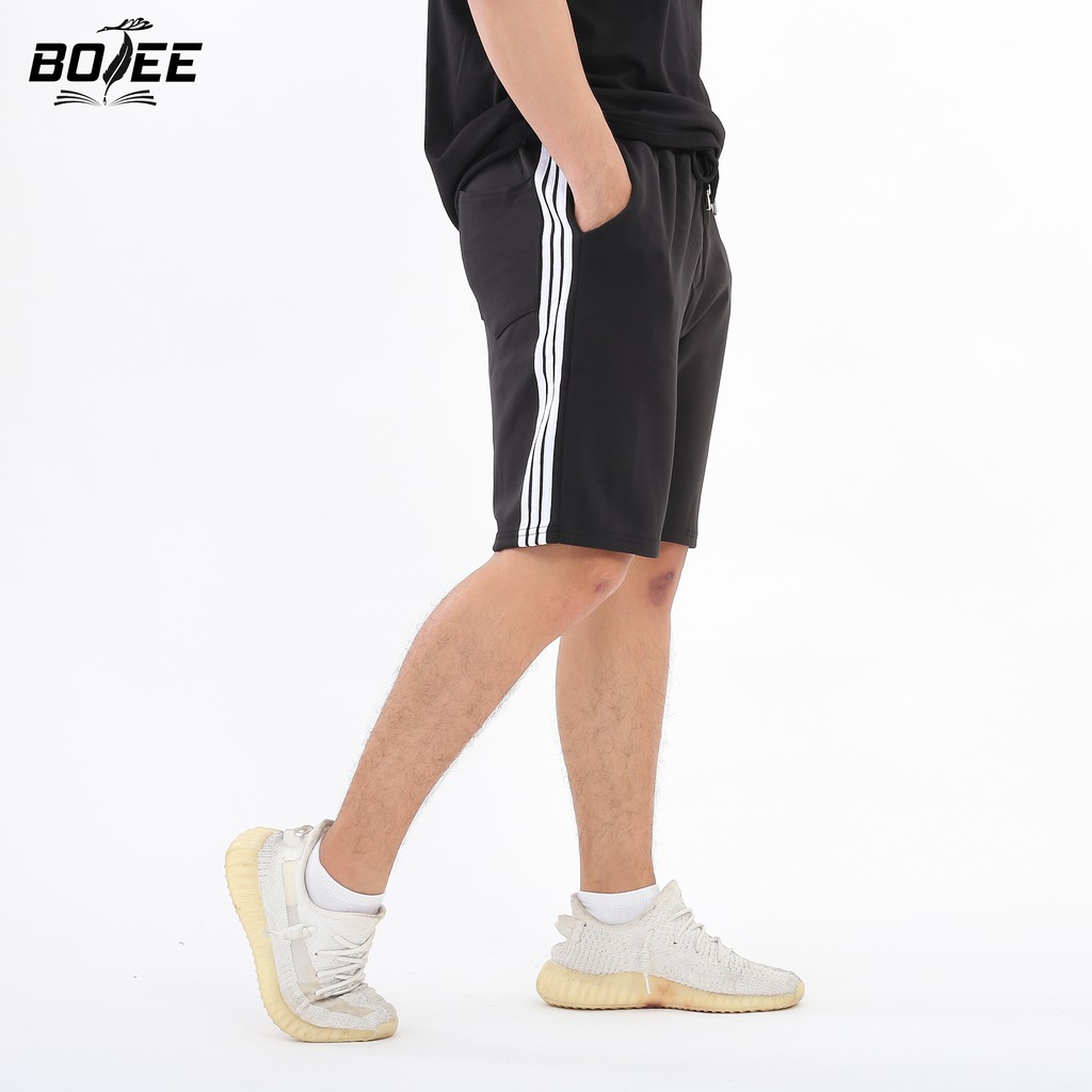 Quần short thun BOTEE 3 sọc thể thao unisex nam nữ lưng thun chất poly