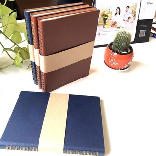 Sổ tay bìa da A5 cao cấp/ Nâu/Xanh  – Tặng Giấy Nhớ Neon 5 Màu - [intuonglai.com]