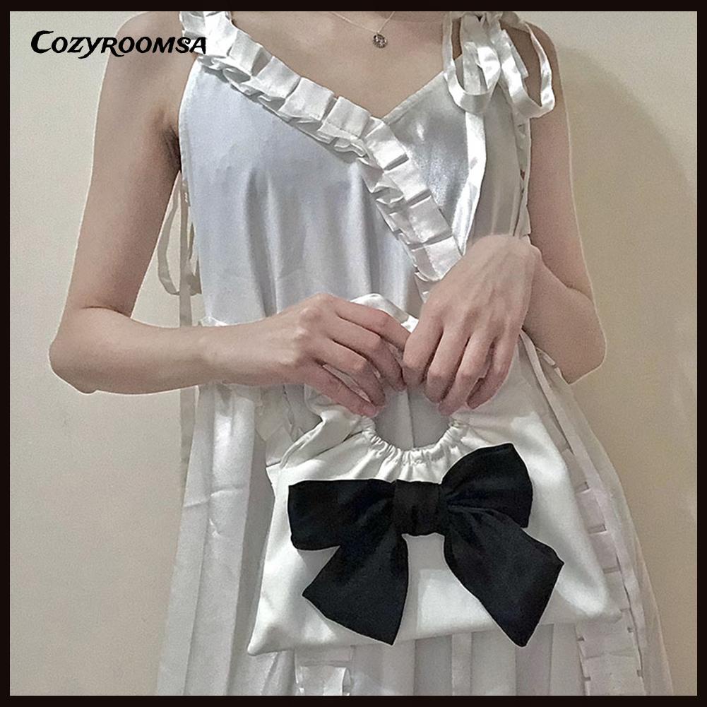 Túi xách da PU xếp li đính nơ thời trang cho nữ